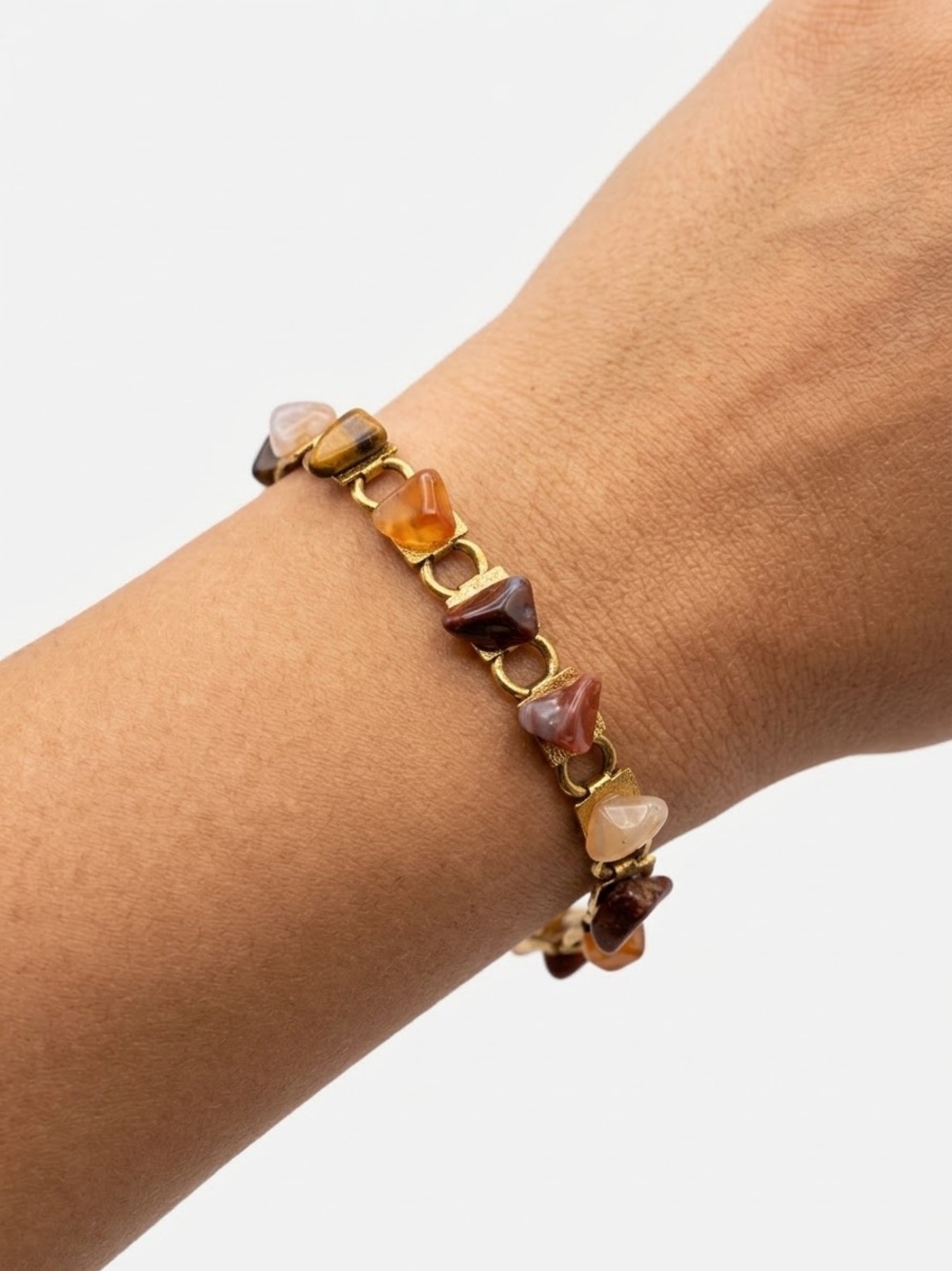 Vintage Gold-Tone Multicolor Agate Chip Bracelet - Women Jewelry